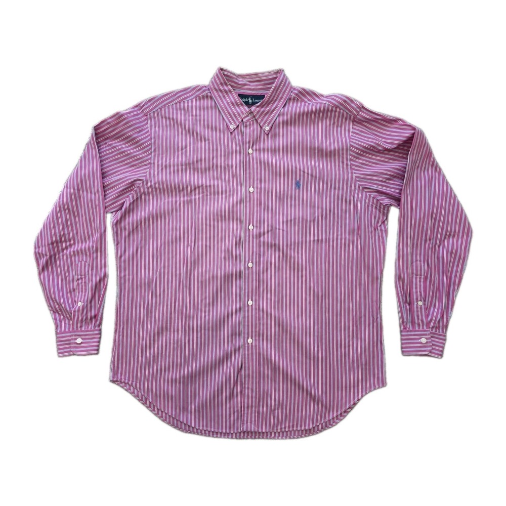 Ralph Lauren Shirt Mens XL Classic Fit Pink Blue Stripe Long Sleeve Button Down